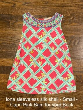 Lilly Pulitzer Sleeveless Silk Iona top pink/green SMALL